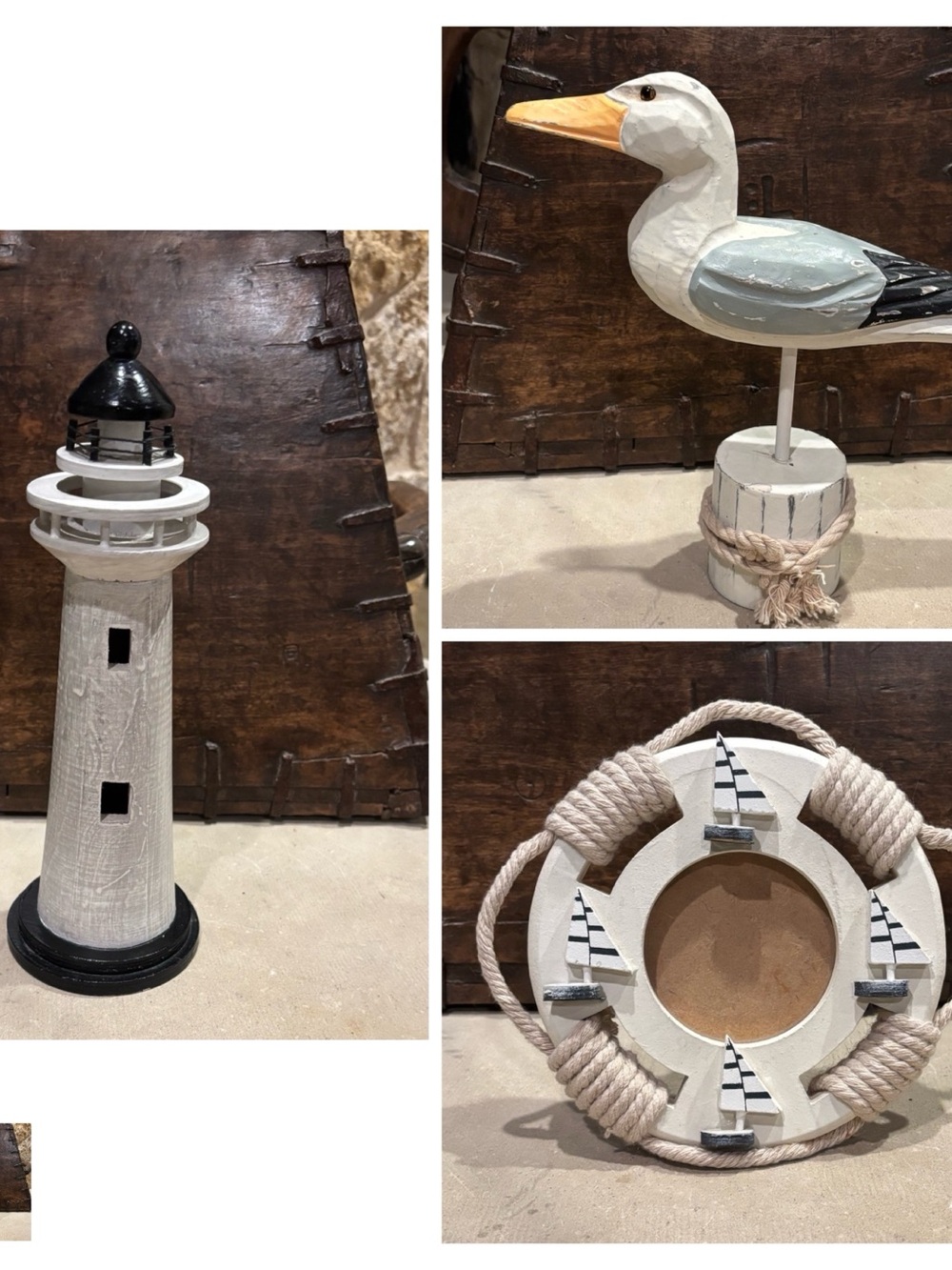 Nautical Wooden Lighthouse, Seagull, and Life Ring Photo Frame